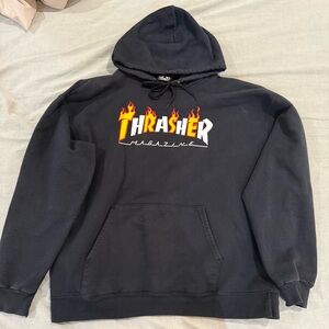 Thrasher Hoodie - Black with Half Flame Logo
